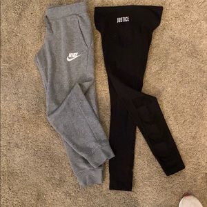 Justice leggings w/mesh cut outs/Nike sweatpants
